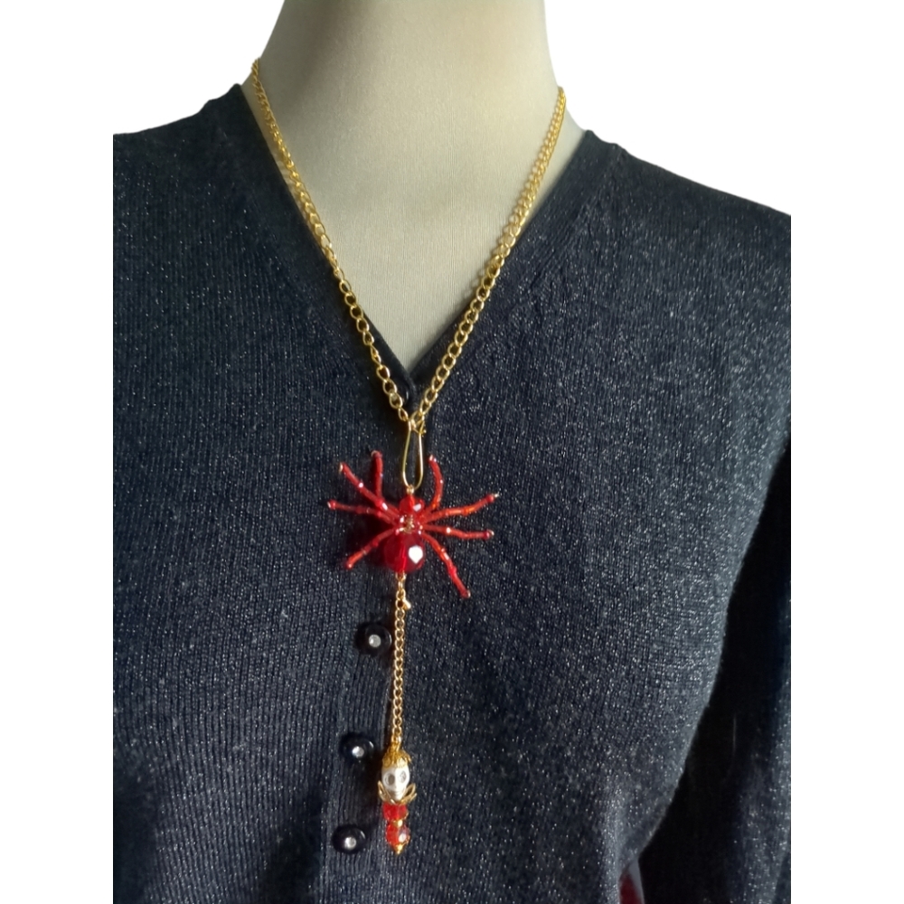 Halloween Crystal Costume Jewelry Rhinestone Shine Spider Charm Necklace Choker